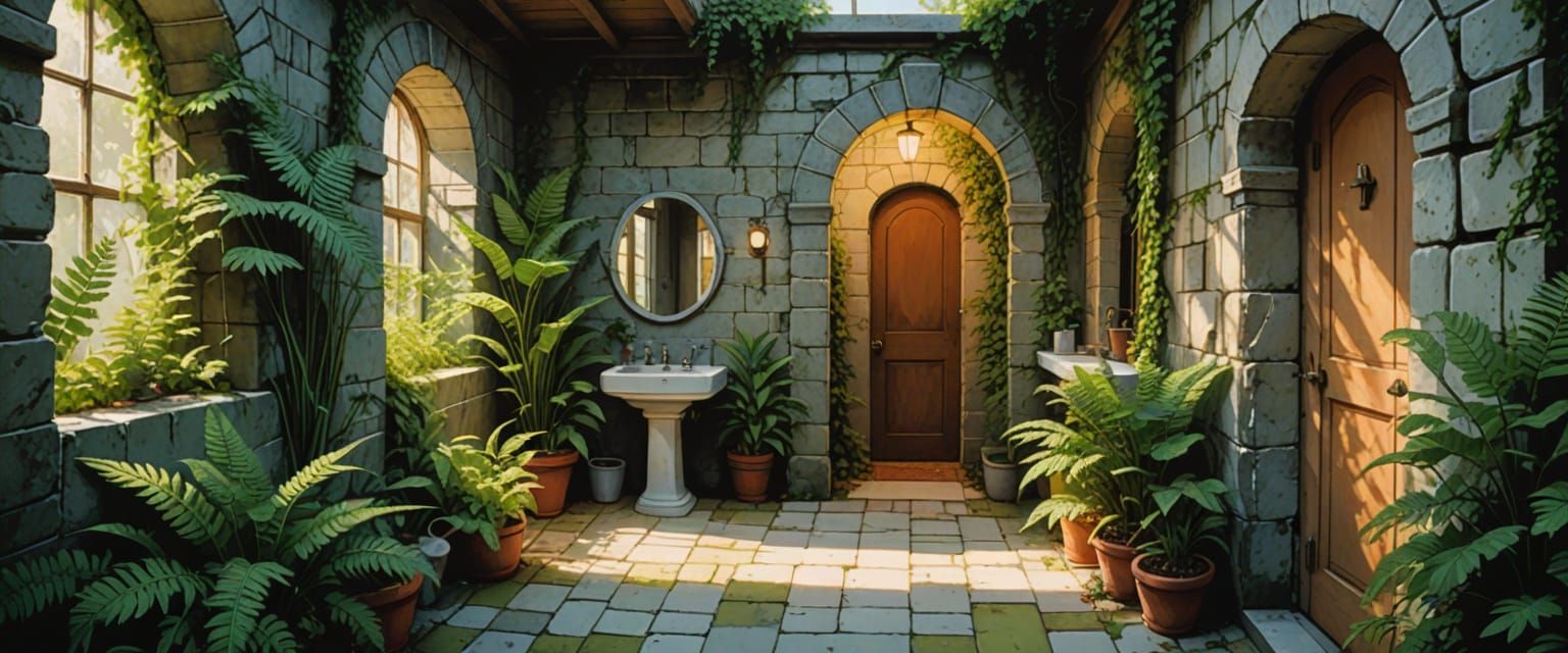 Outdoor Bathroom Scene in Comic Book Style