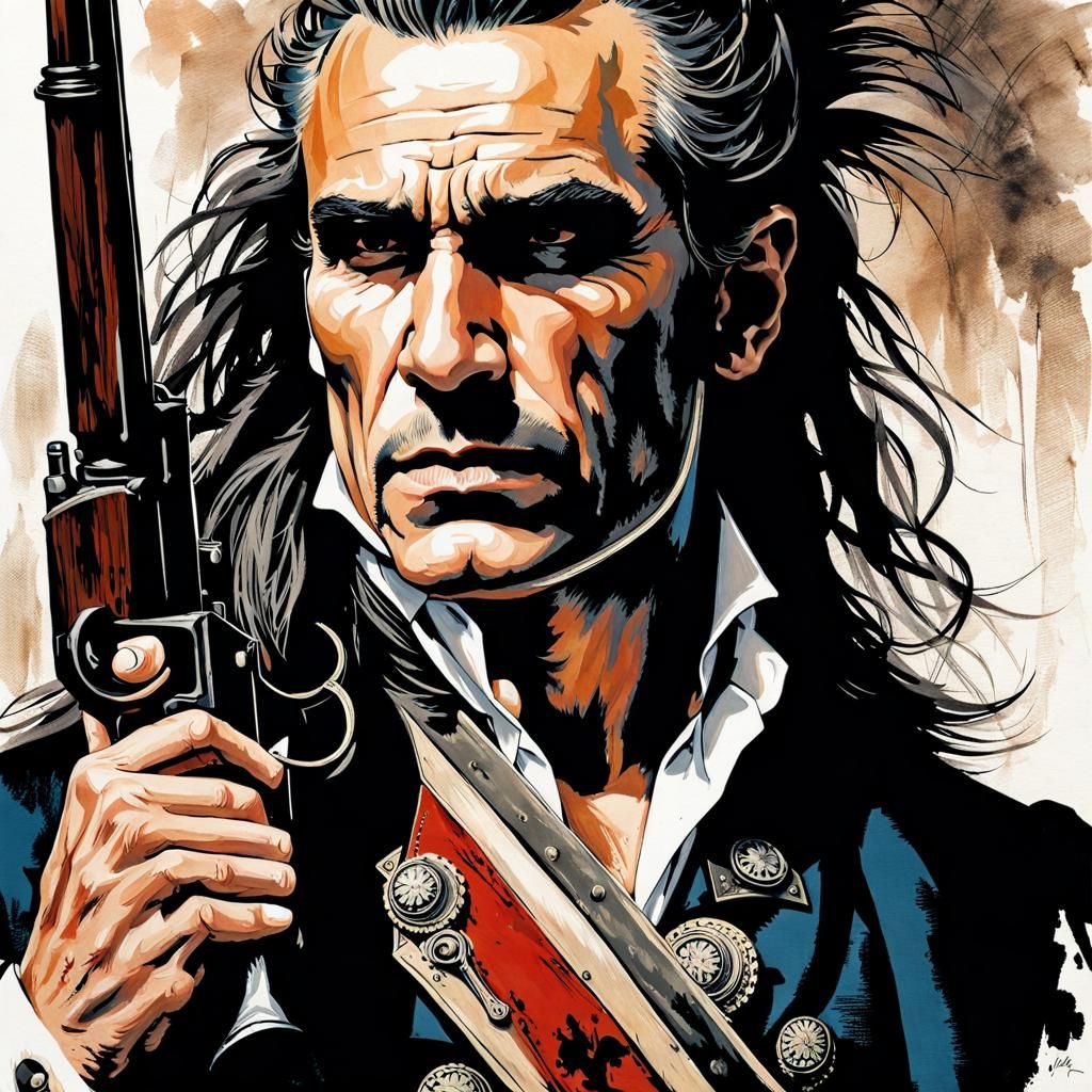 18th Century American Frontiersman Portrait in Gothic Art St...