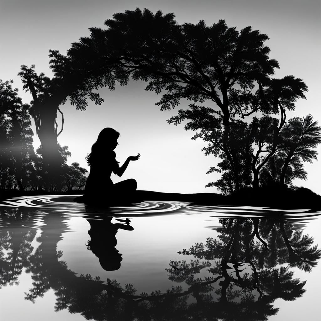 Ethereal Silhouette: Girl Reflecting as Angel