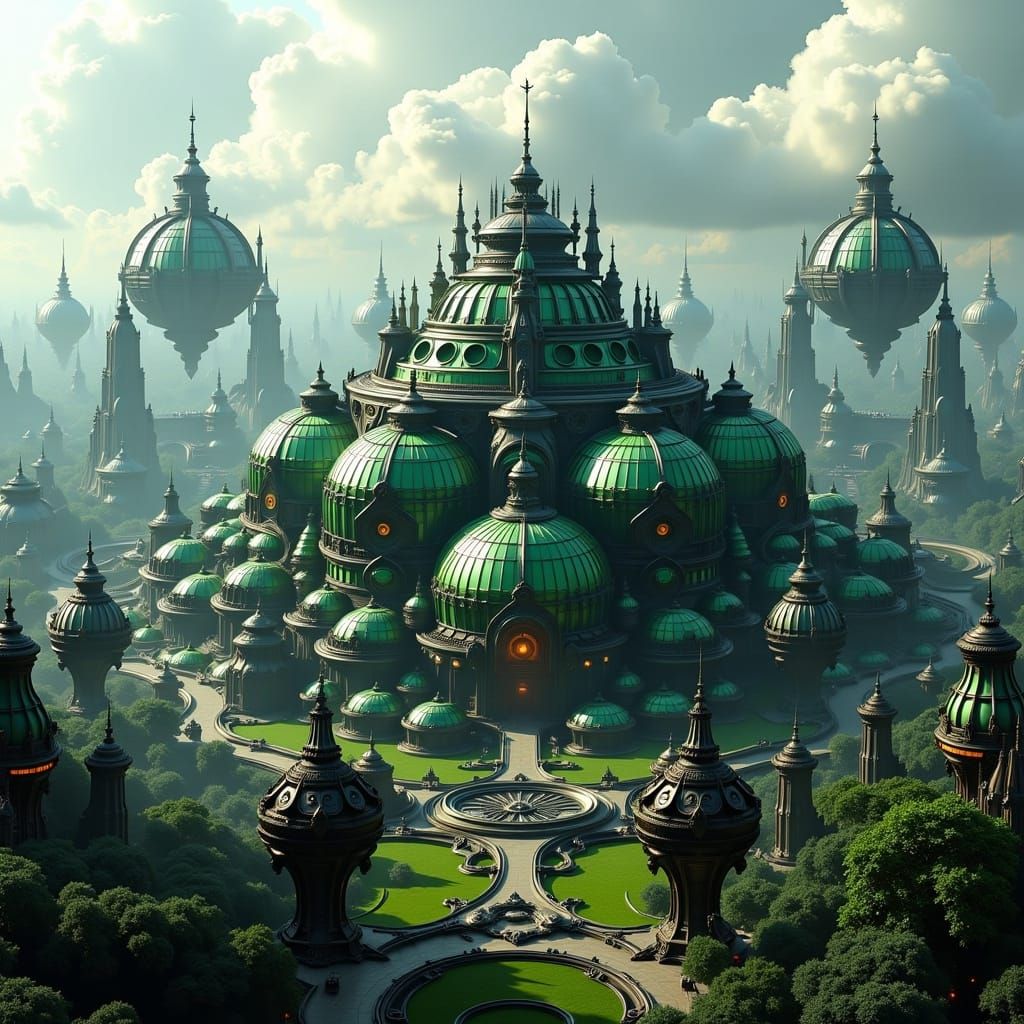 Futuristic Greenhouse City in Rococo Wave Style