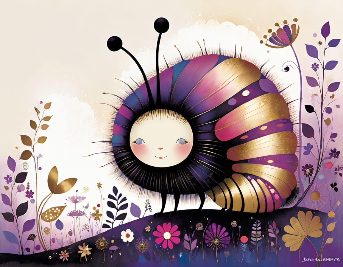 Whimsical Caterpillar Illustration in Triadic Color
