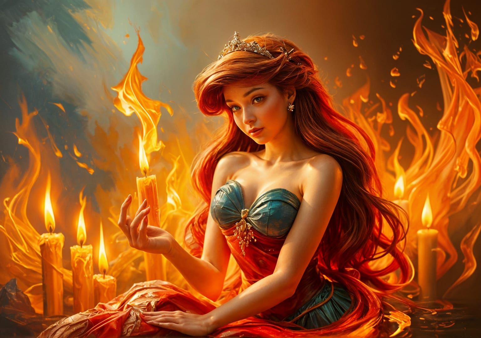 Wax Ariel Succumbs to Inferno: Impasto Oil Painting