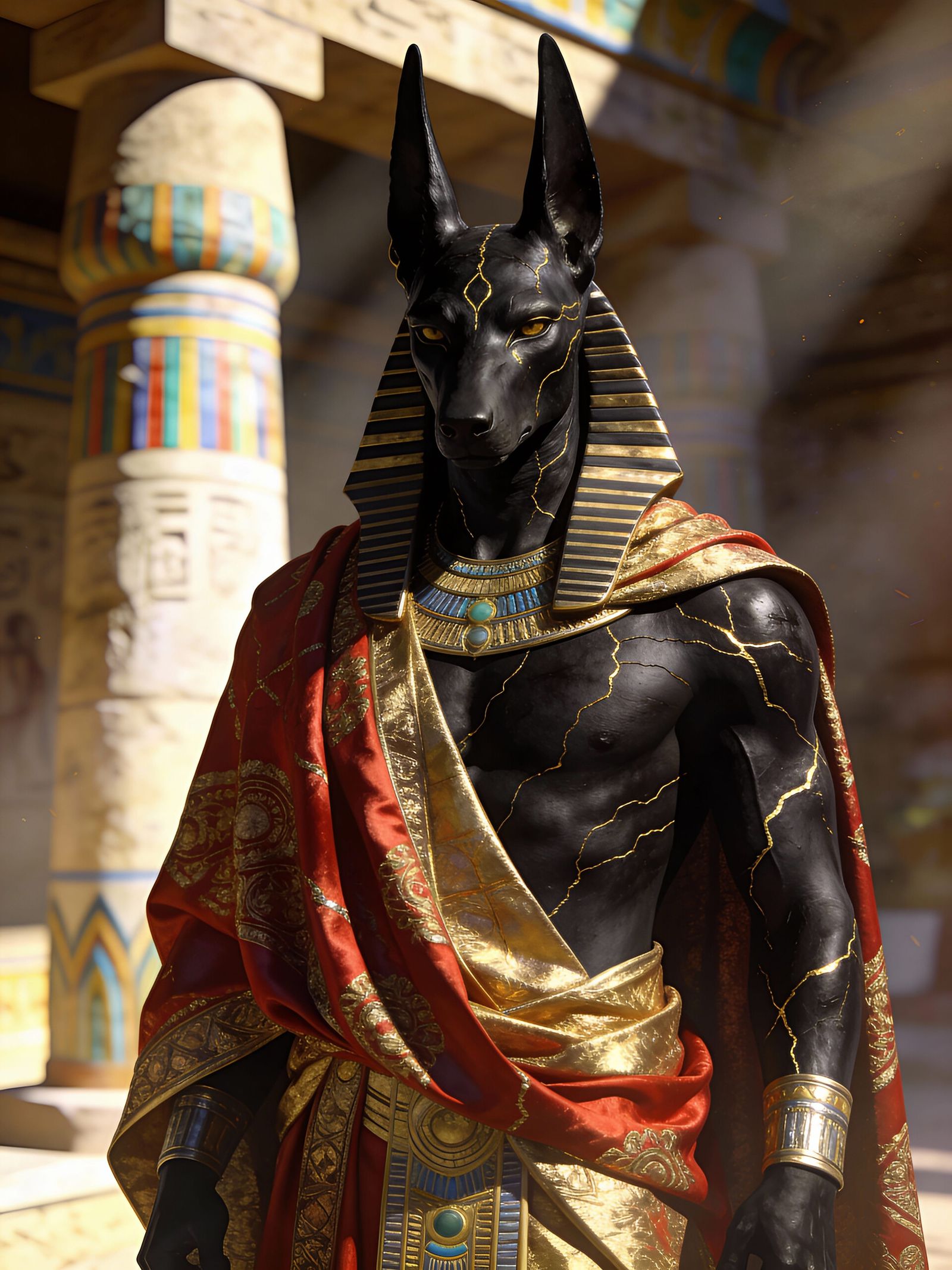 Anubis in Hyperrealistic Style with Gold Embellishments
