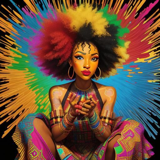 Polychromatic Graffiti Art of African Woman