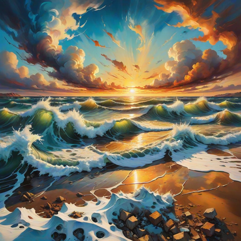 Surreal Landscape of a Frozen Earth in Vibrant Oil Painting