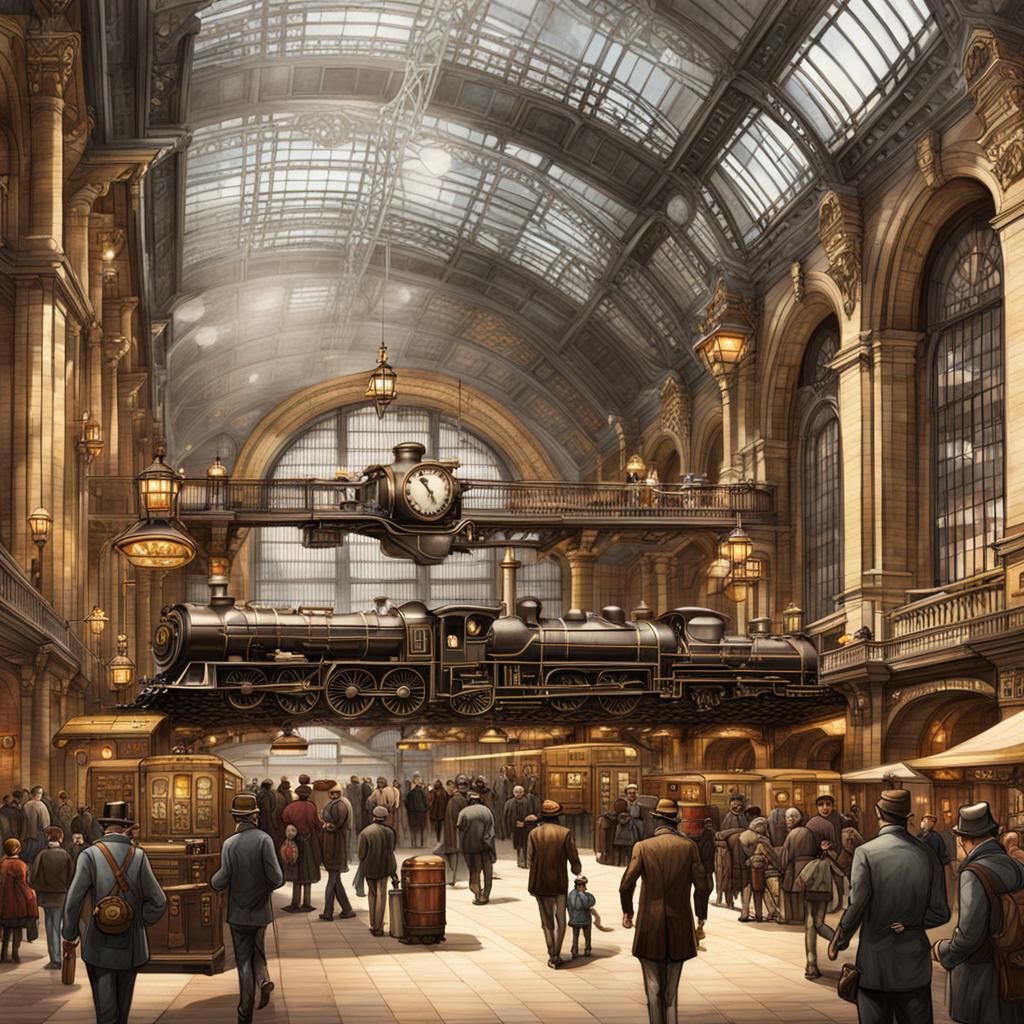 Steampunk Grand Central Railway Station, Detailed