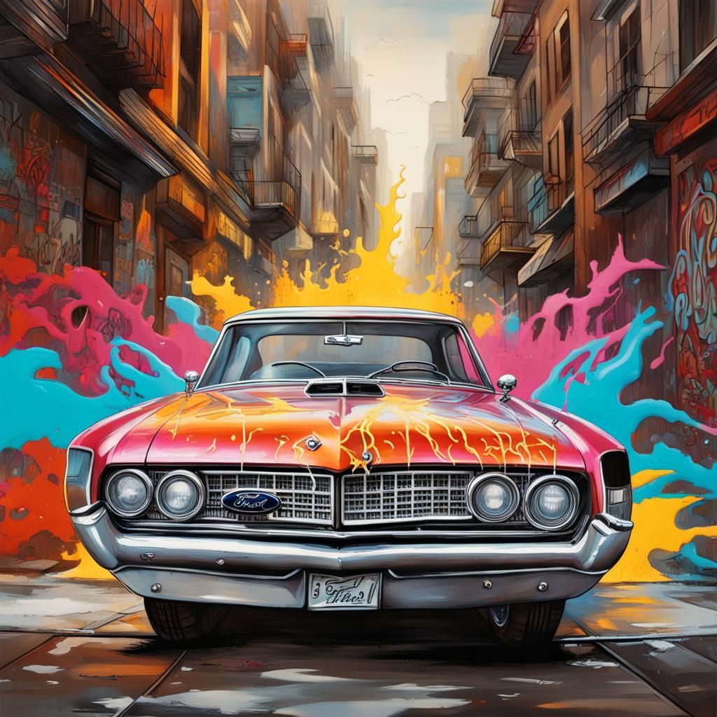 Ford Thunderbird in 60s Graffiti Art