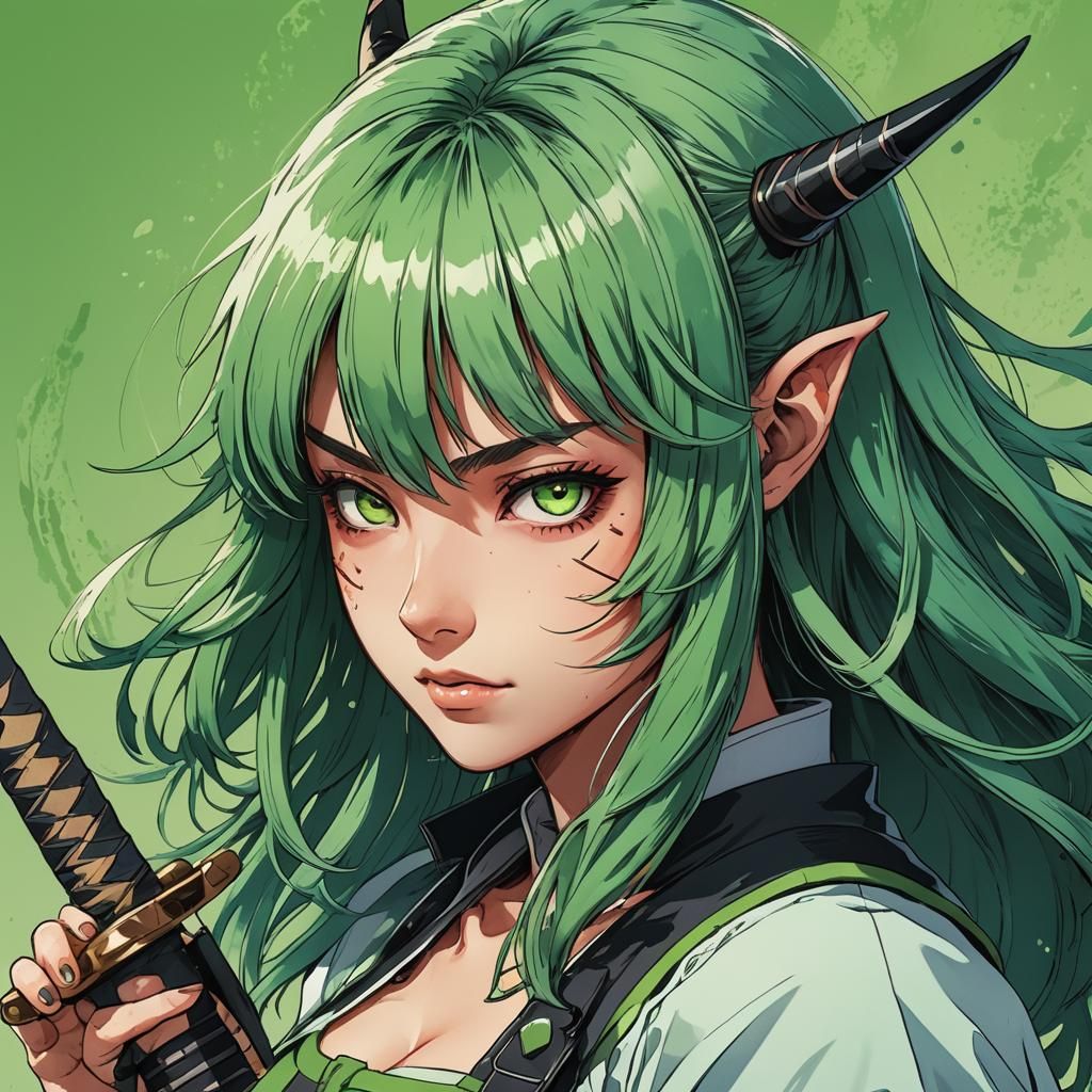 Anime Girl with Katana in Manga Style