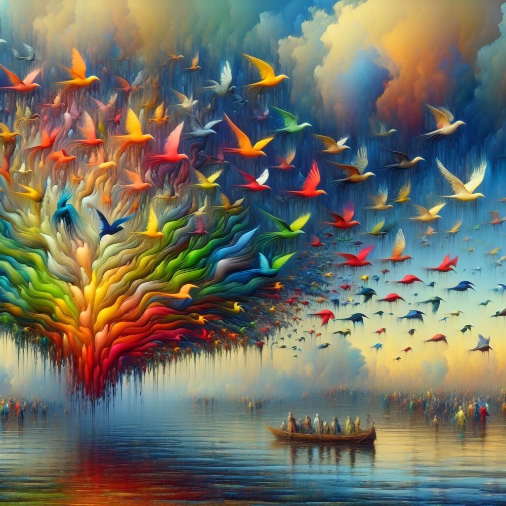 Colorful Surreal Murmuration Masterpiece in Photorealistic S...