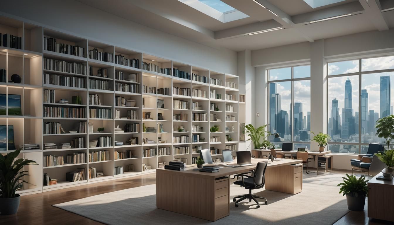 Fantastical Bookshelf with City View, Concept Art