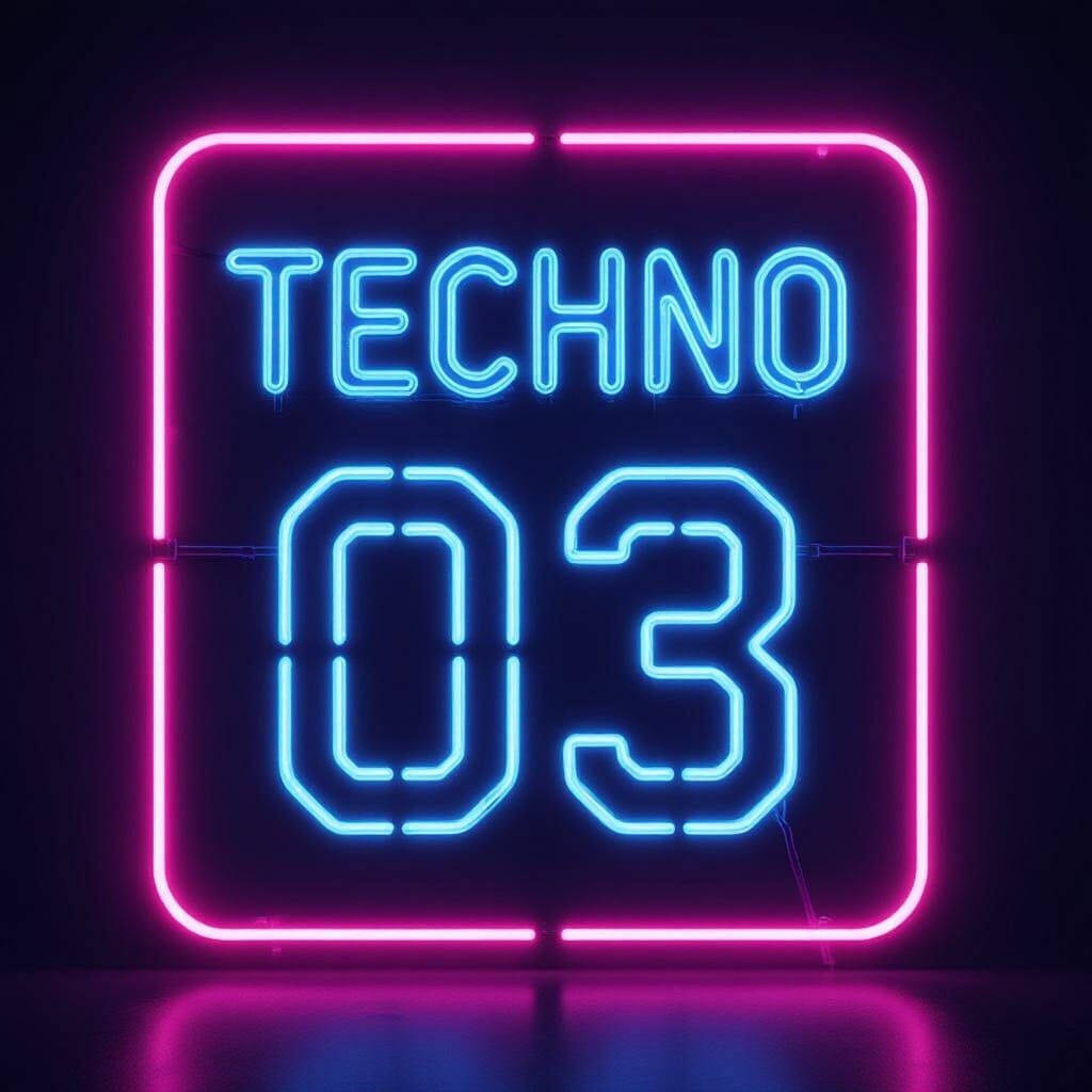 Retro-Futuristic Neon Sign: Techno 03 in Synthwave Style