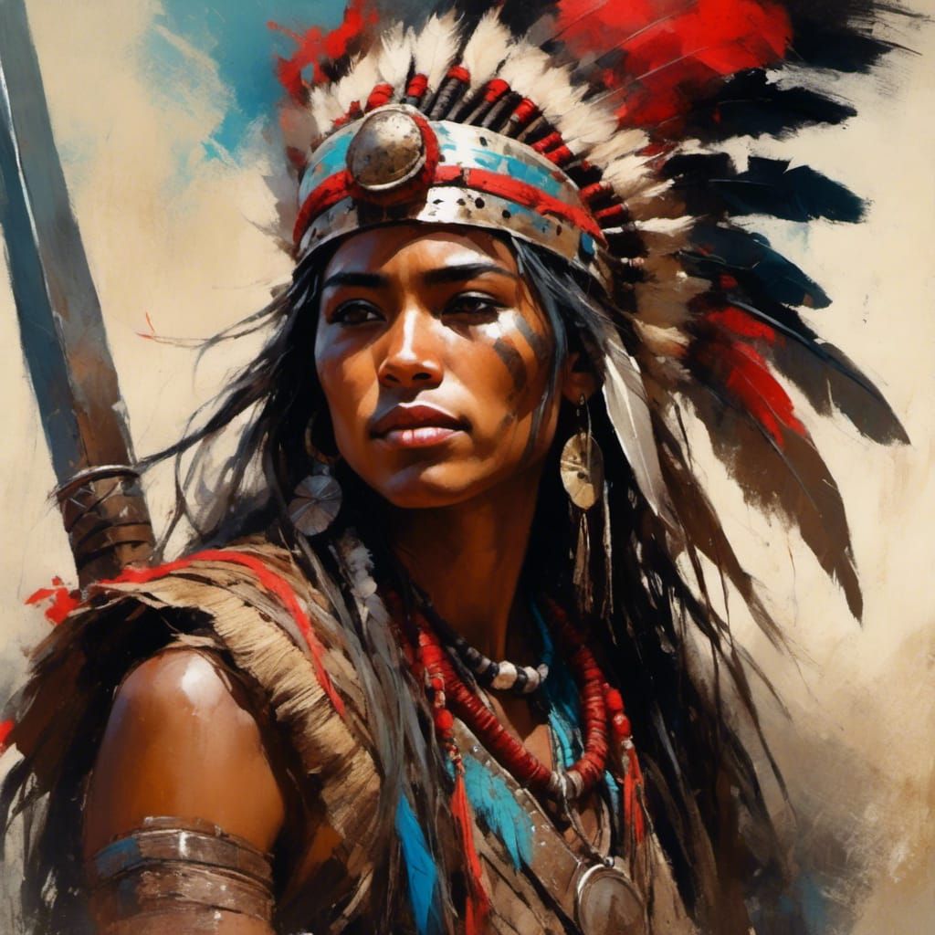 Indigenous Warrior Portrait in Ink Sketch Style