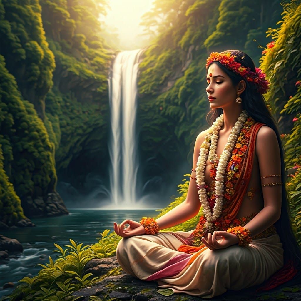 Mystical Indian Woman in Golden Hour Meditation