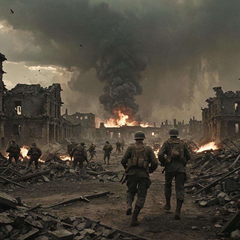 War-Torn WWII Landscape in Cinematic Film Style