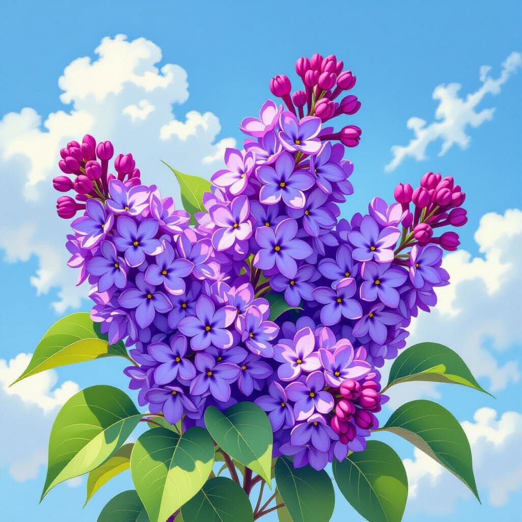 Purple Lilac Flowers in Watercolor Style