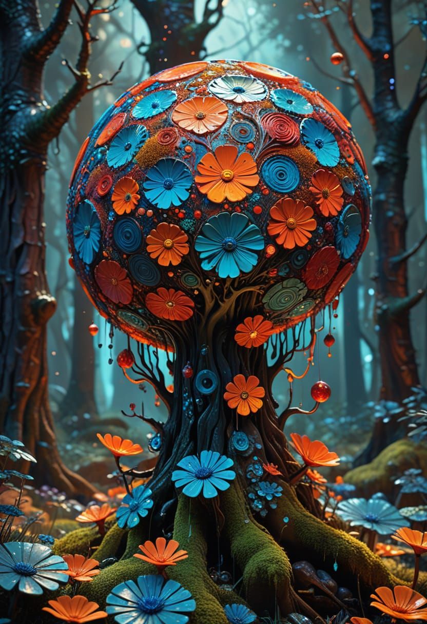 Mystical Forest Art with Klimt and Picasso Influences