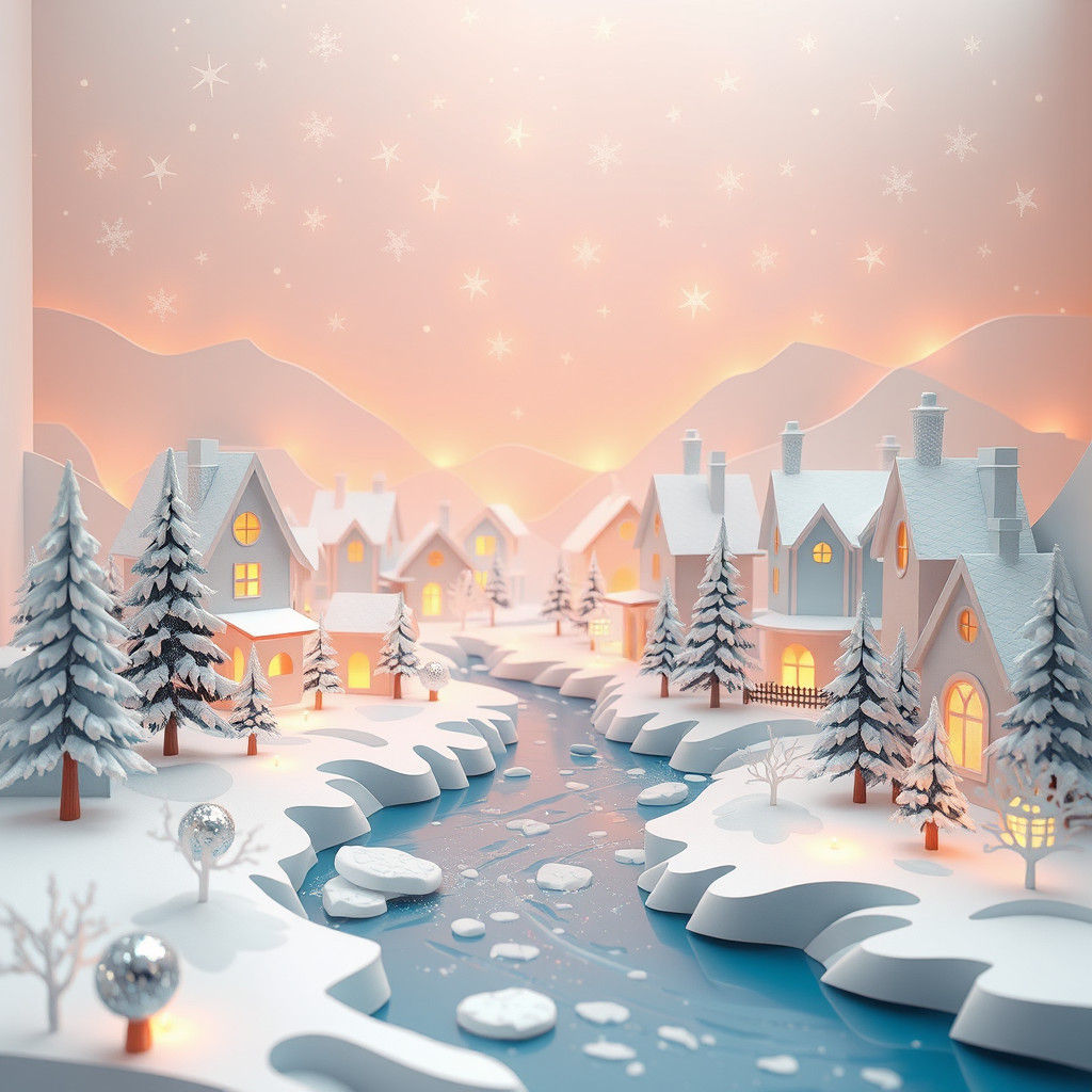 Winter Village Kirigami Paper Craft in Fantasy Style