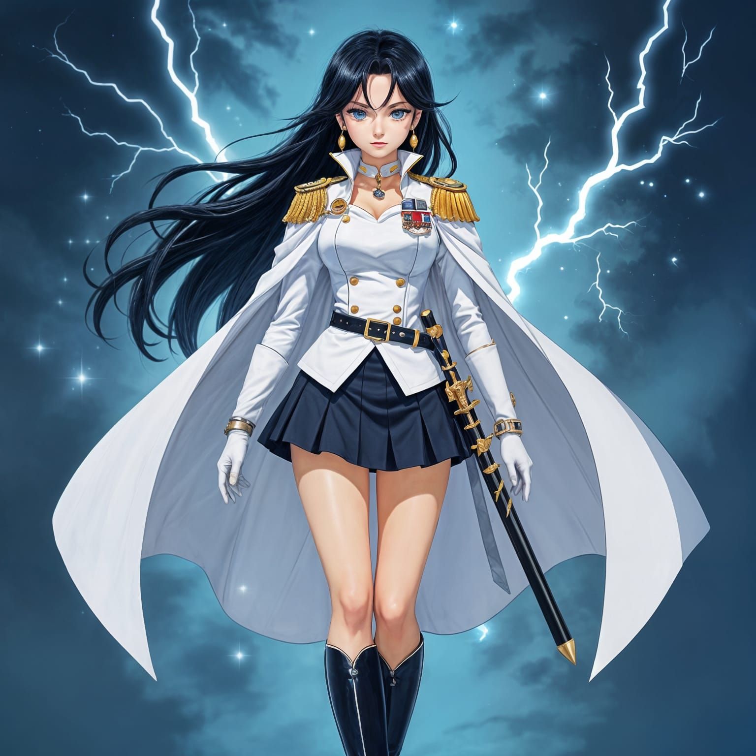 Anime Female Admiral with Sword and Cape