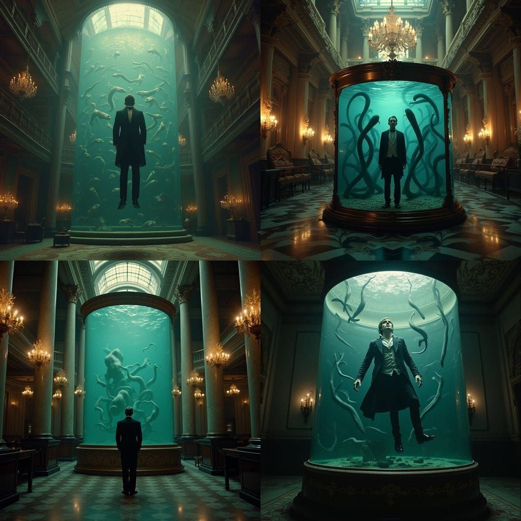 Ethereal Auction House with a Nobleman Surrounded by Eels