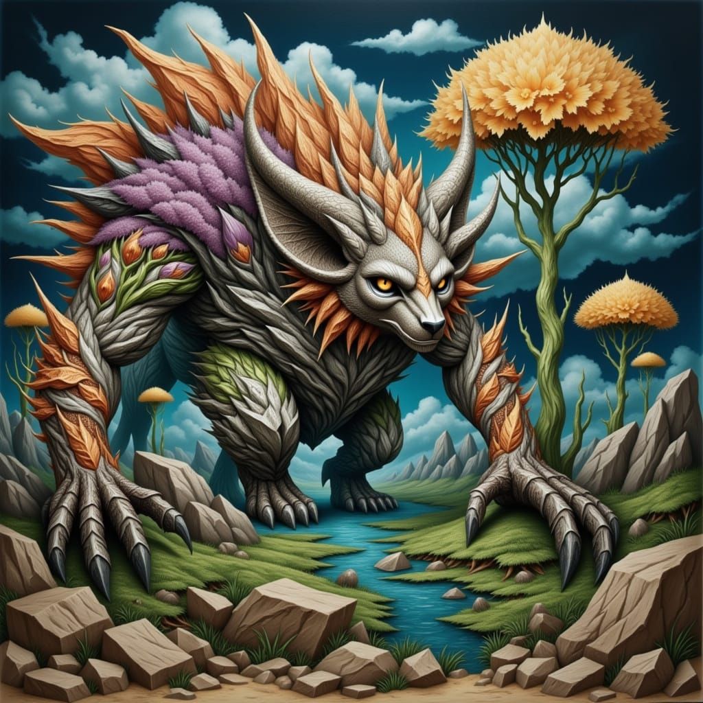 Giant Kaiju Emerges in Textured Ink Wash Style