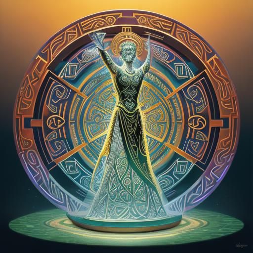 Celtic Mythology Cubist Painting in Art Deco Style