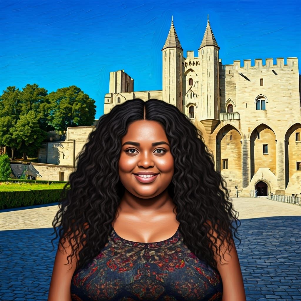 Palais des Papes with Young Woman in Abstract Art