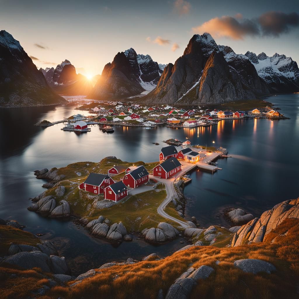 Reine Village in Lofoten Islands at Magic Hour