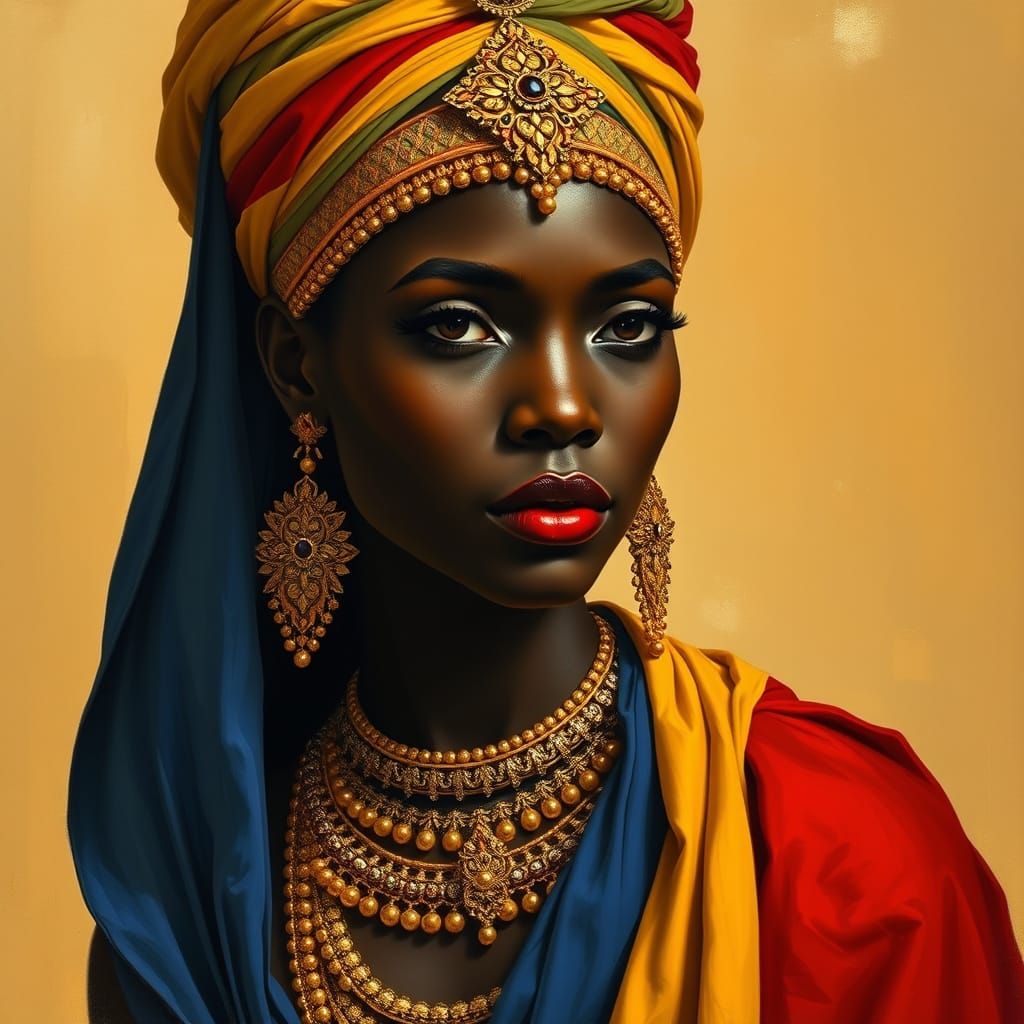 Regal Woman in Vibrant Golden Attire