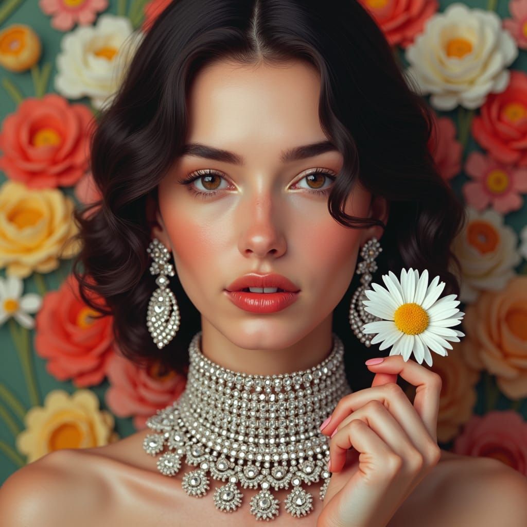 Diamond Collar and Daisy in Hyperreal Style