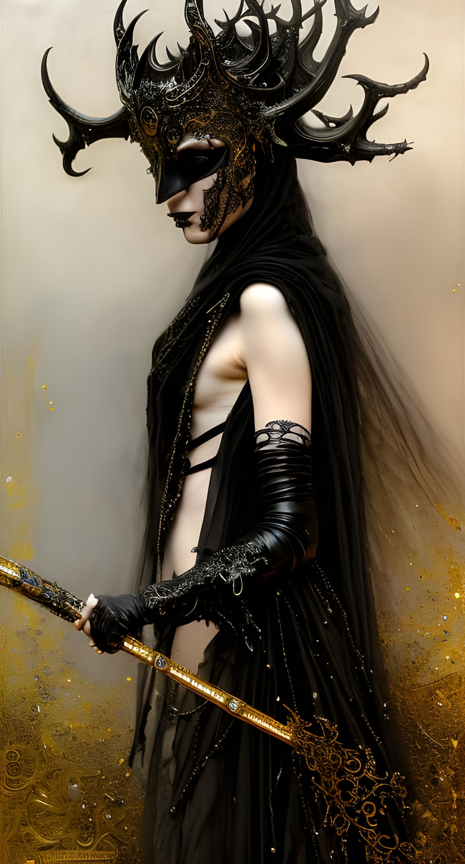 Gothic Portrait with Helmet and Intricate Cloak