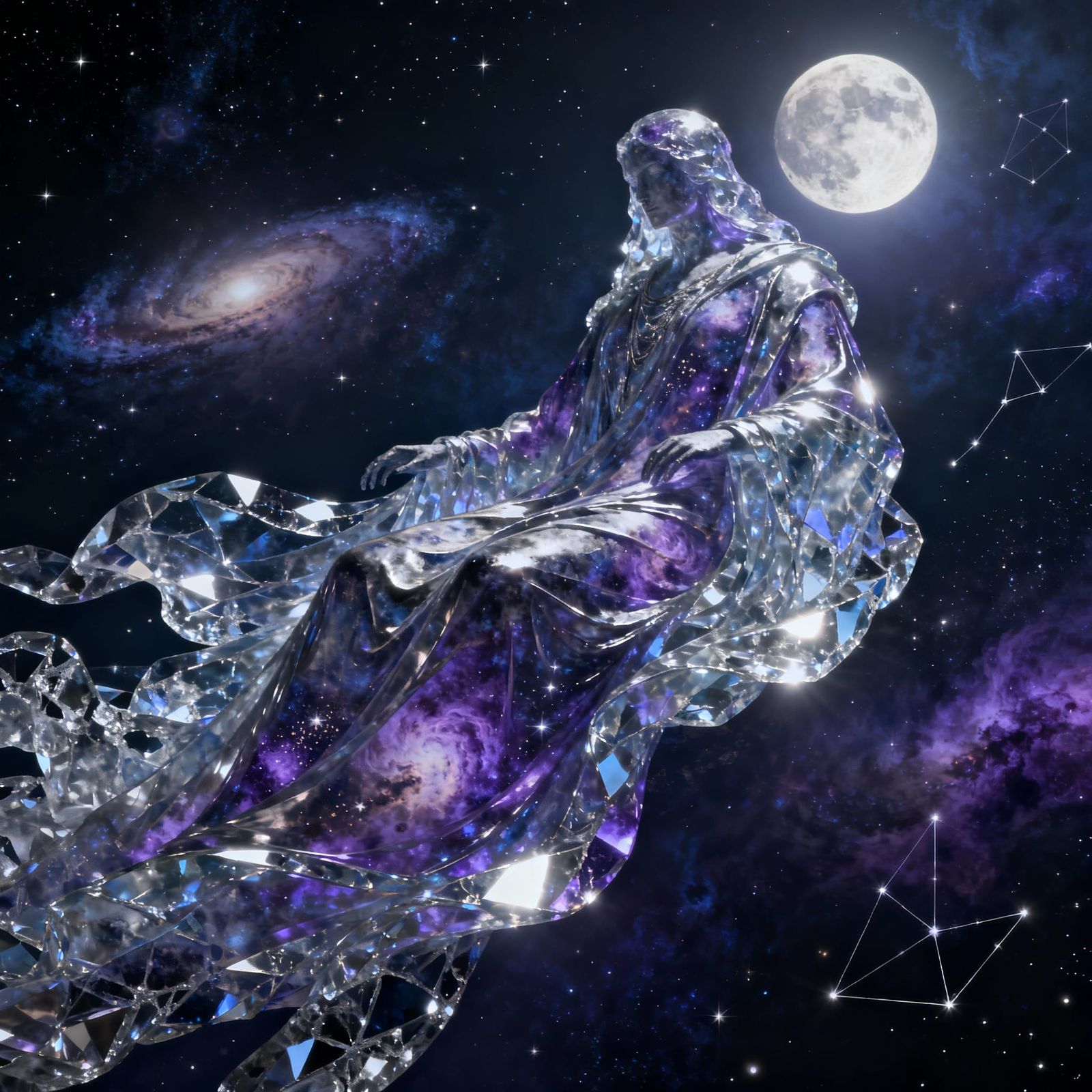 Cosmic Being in Moonlight Robe, Deep Space Art
