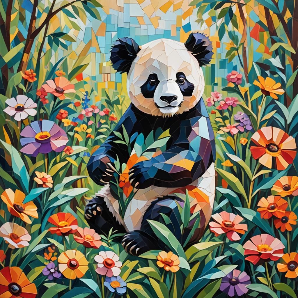 Panda Draws Koala: Cubist Oil Painting