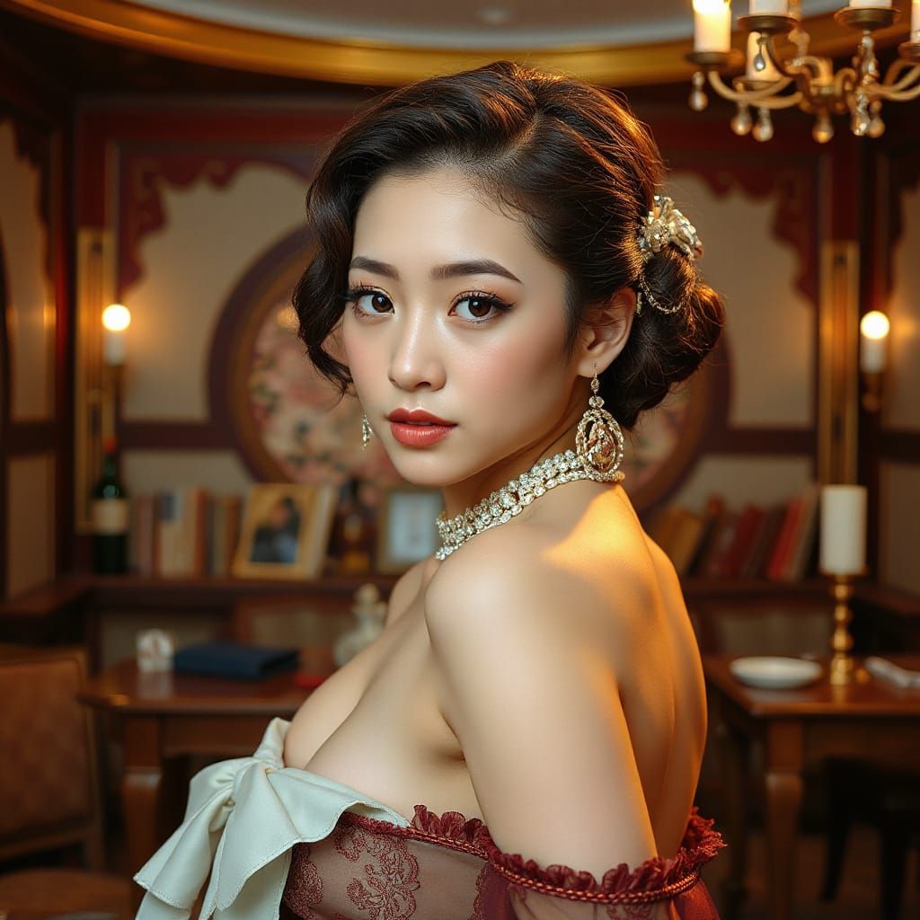 Elegant Woman Posing in Art Nouveau Style