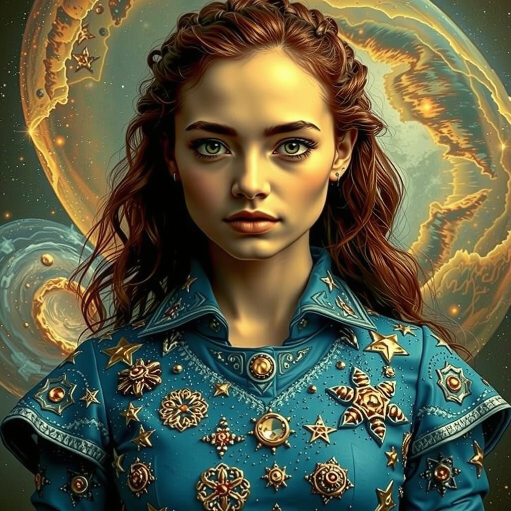 Cosmic Stardust Figure in Hyperrealistic Expressionism