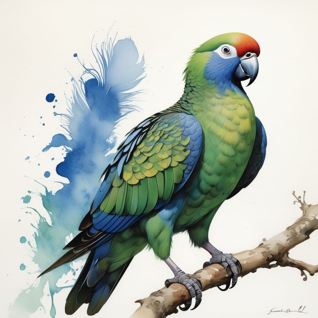 Majestic Parrot-Pigeon Hybrid Perched on a Branch