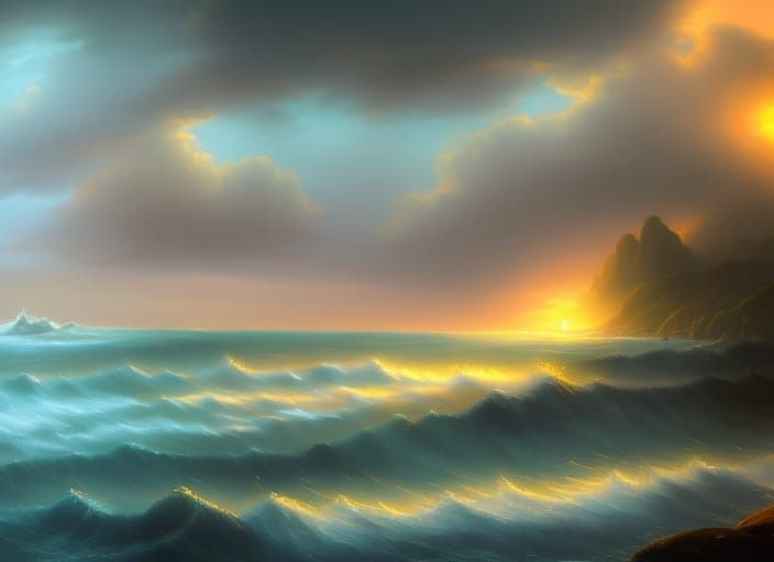 Peaceful Ocean Landscape in Detailed Digital Painting