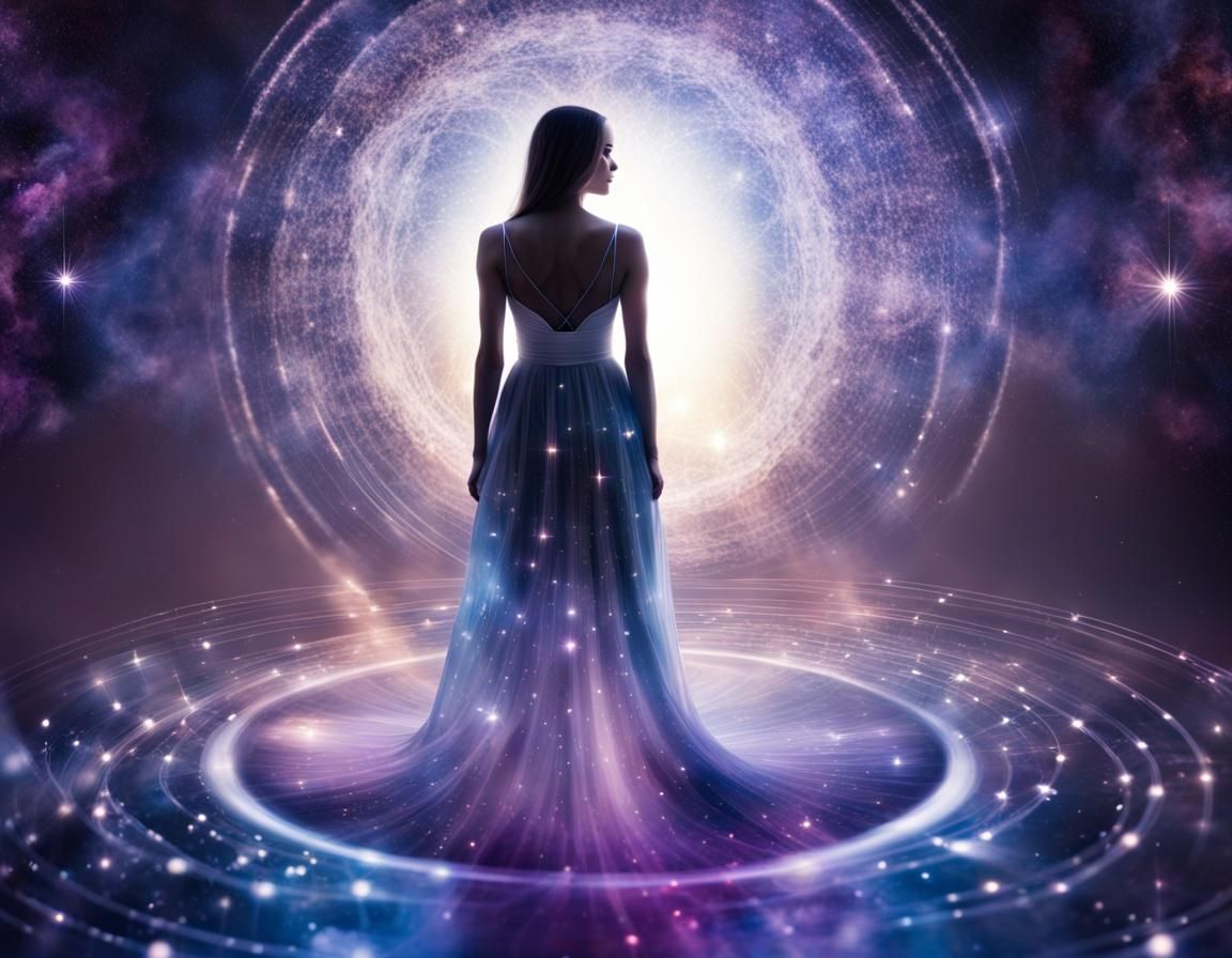 Surreal Woman Surrounded by Light Circles