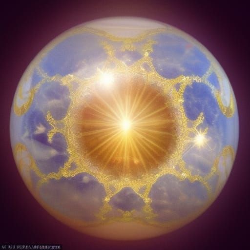 Ornate Marble Orb with Gemstones in Divine Light