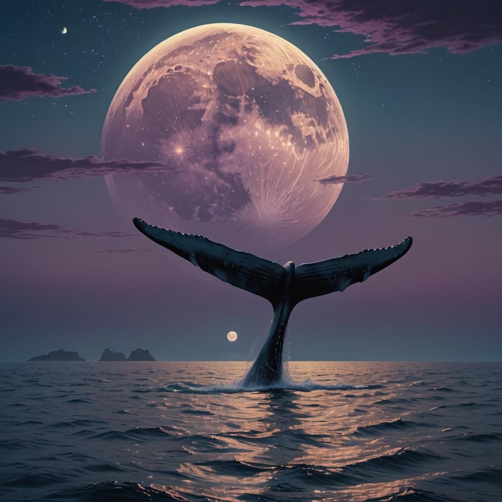 Whale Tail Silhouette Under Full Moon