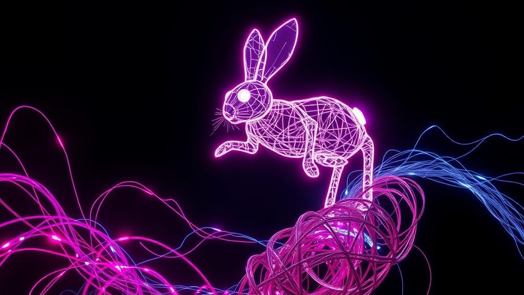 Neon Fiber-Optic Bunny in Surreal Cyberpunk Style