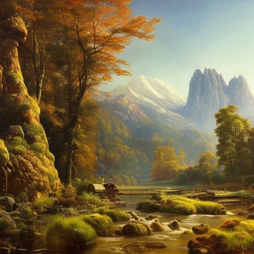 Farmhouse Landscape with Inca and Mayan Architecture