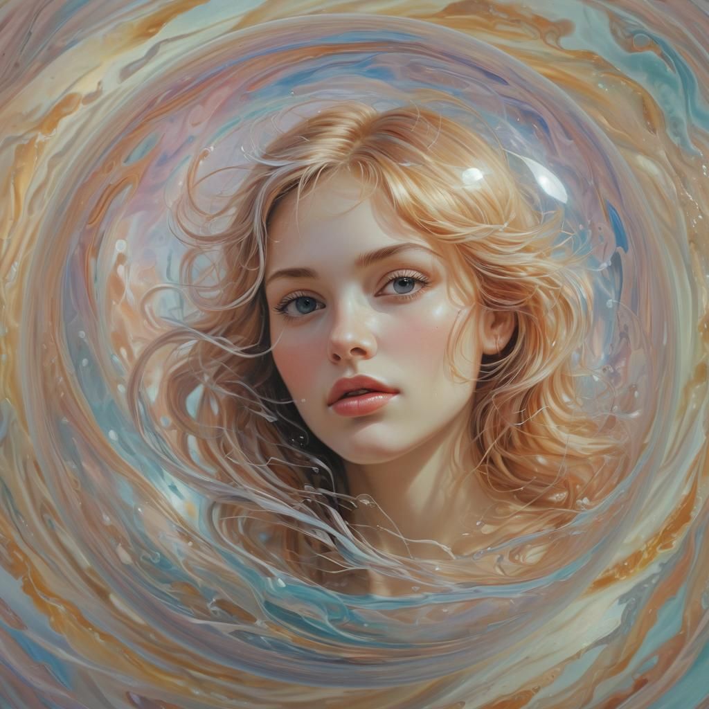 Maiden in Glowing Sphere: Ethereal Surrealism