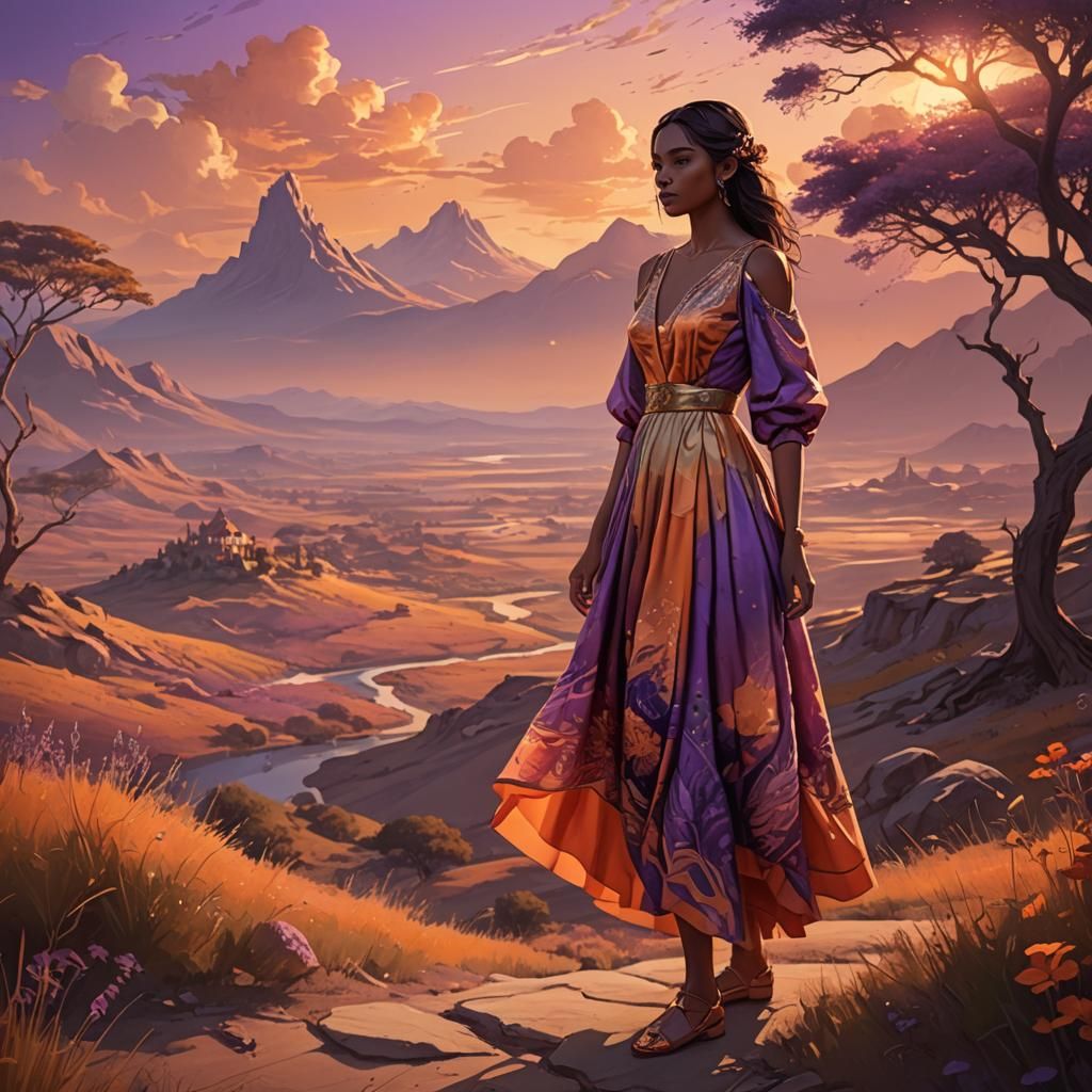 Sunset Dress in Dreamy Fantasy Landscape