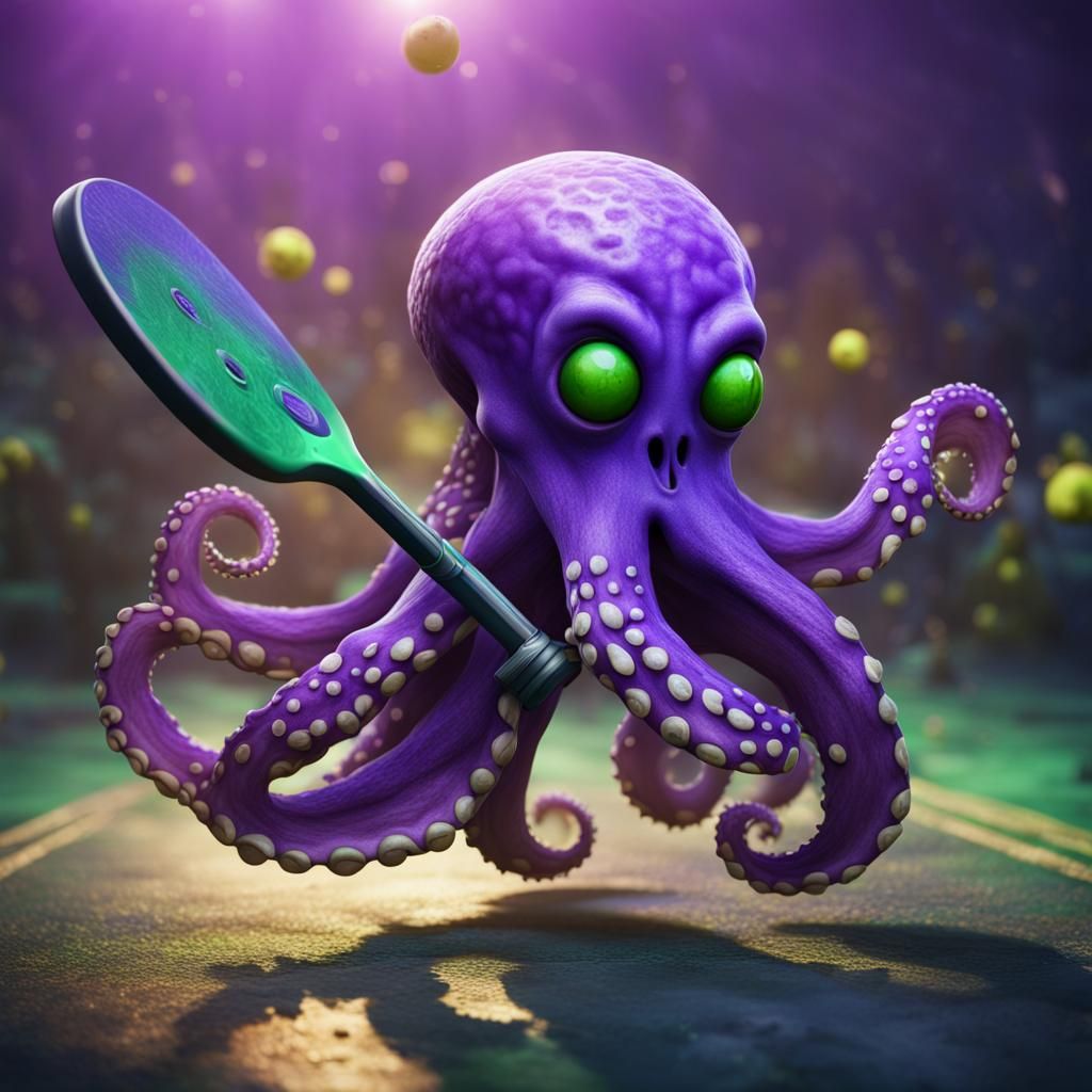 Scary Octopus Plays Pickleball: Fantasy Concept Art