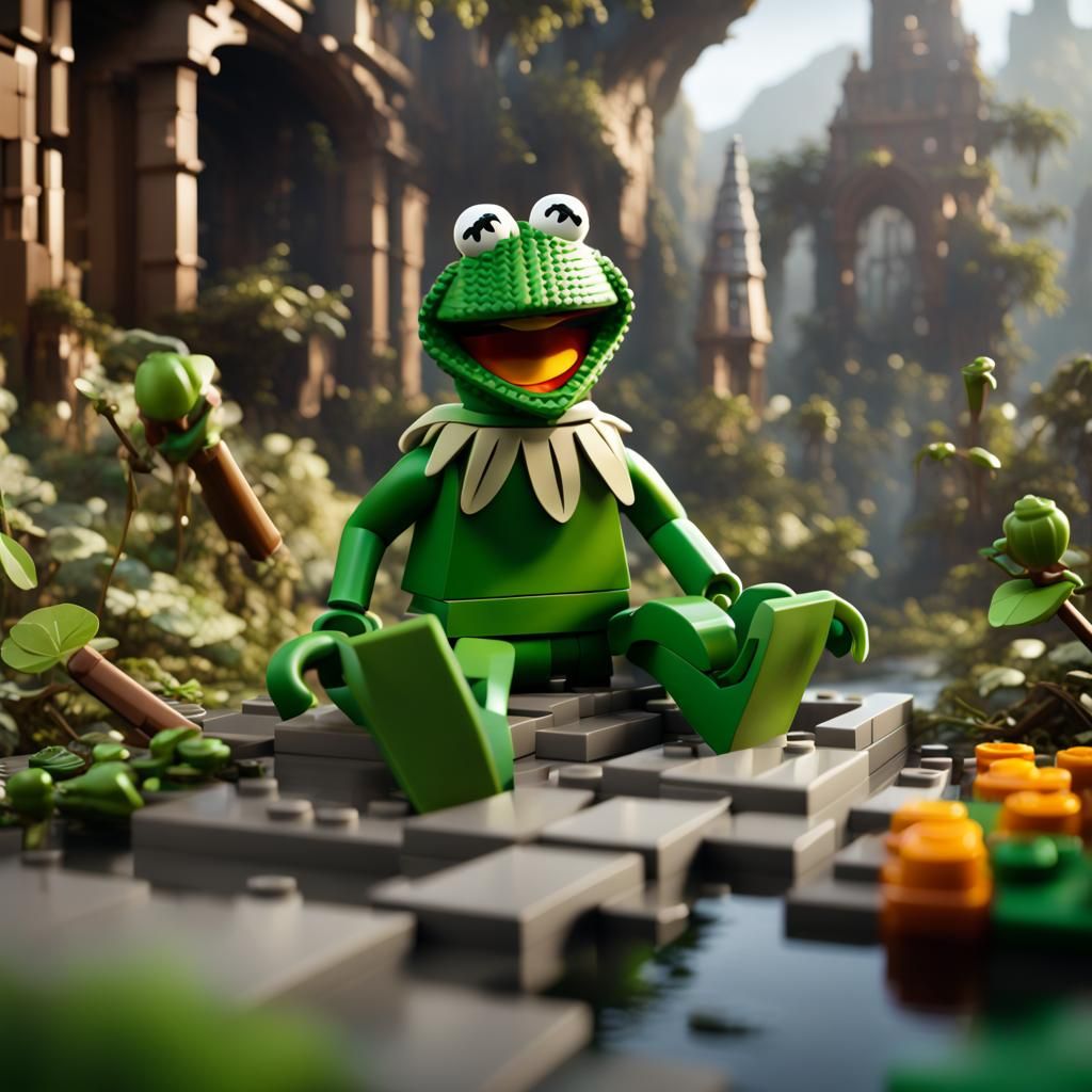 Lego Kermit the Frog in Detailed Matte Painting