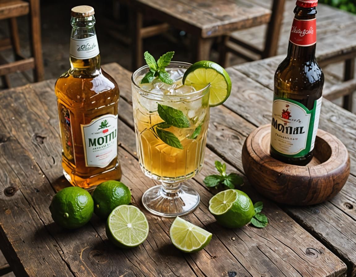 Mojito and Cider Still Life on Table