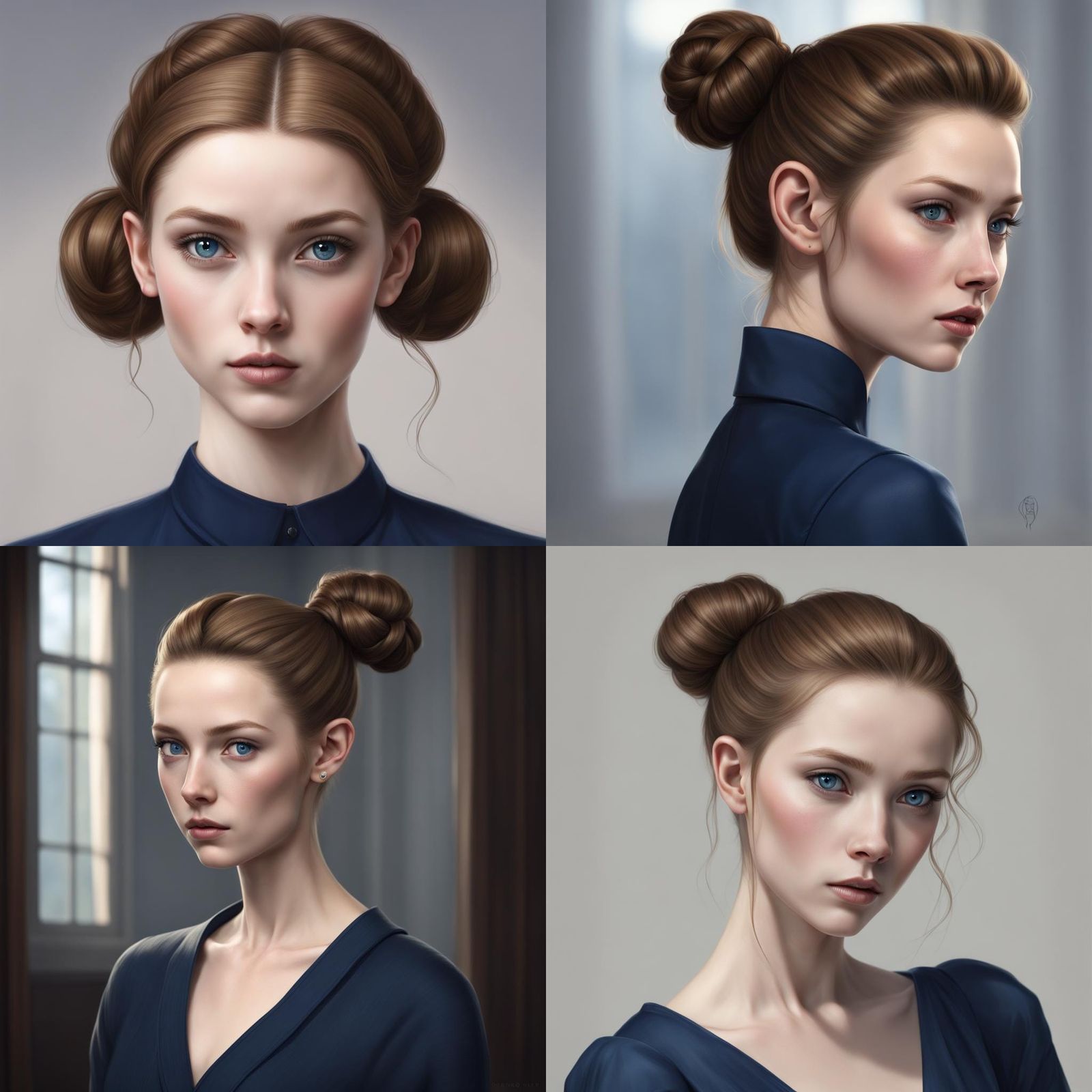 Realistic Portrait of a Pale Girl with Blue Eyes