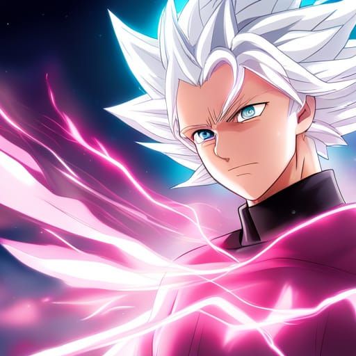 Pink Super Saiyan with White Aura in Anime Style