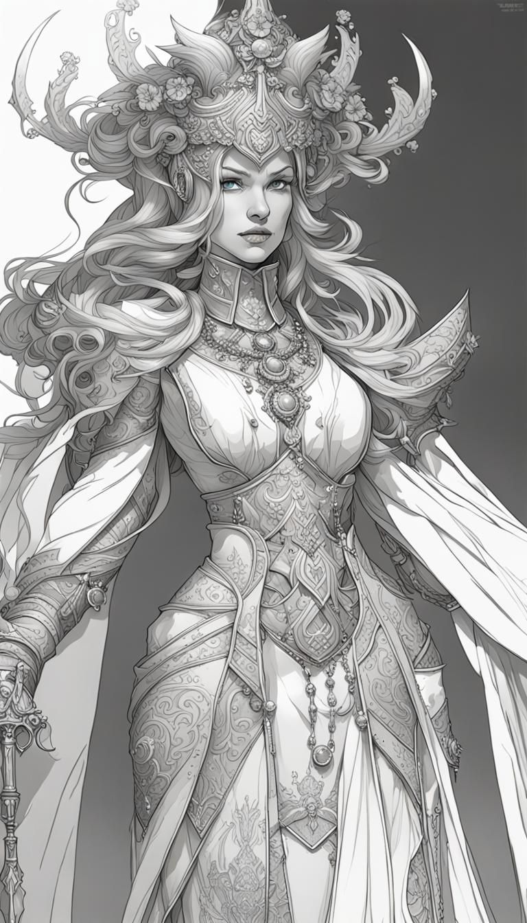 Fantasy Empress Concept Art in Line Art Style