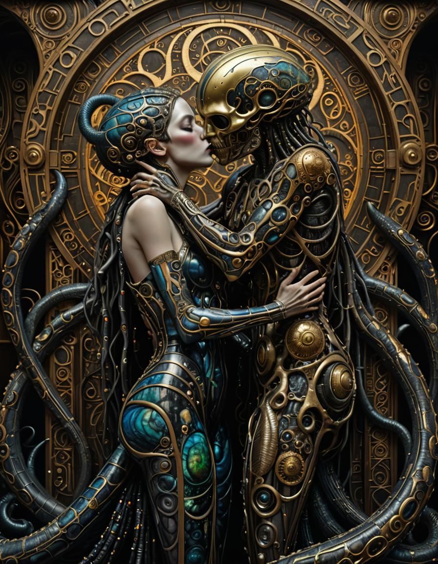 Surreal Kiss in Jugendstil Style